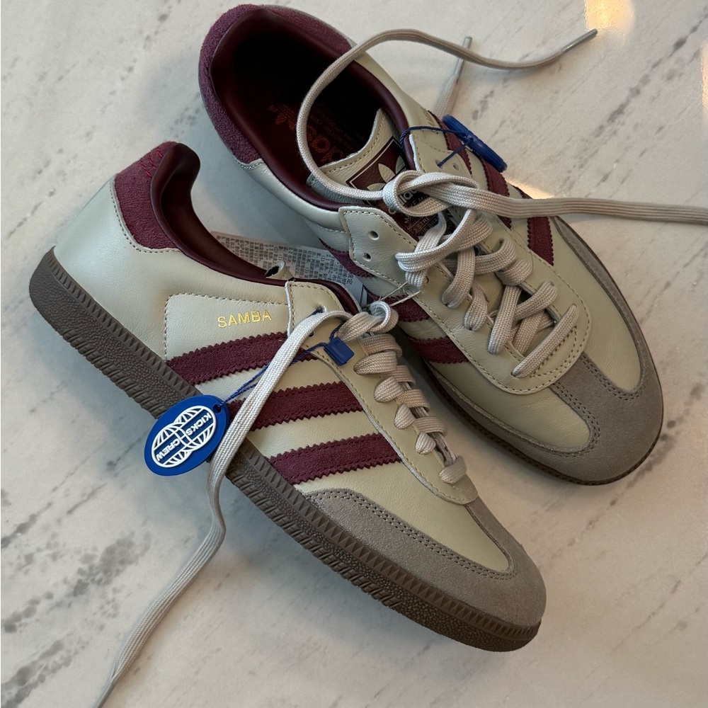 Adidas Samba Shoes in Beige and Maroon